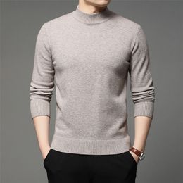 Осенне-зимний мужской пуловер с высоким воротником, свитер, модный однотонный толстый и теплый низ, рубашка, мужская брендовая одежда 220726