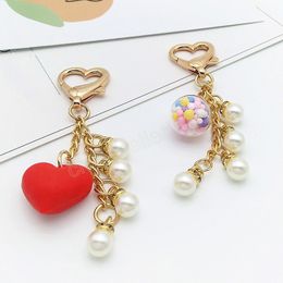 Creative Love Heart Keychain with Pearl Ball Pendant Key rings for Women Girls Car Bag Charms Valentine's Day Gifts