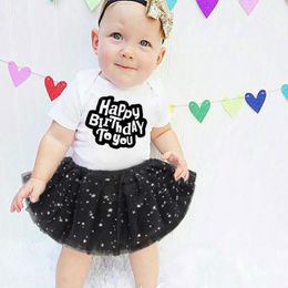 Girl's Dresses Happy Birthday To You Party Dress For Baby Girl Tulle Princess Tutu Short Sleeve Infant Sequin Skirt Set Toddler GirlsGirl's