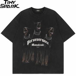 Hip Hop Streetwear T-Shirt Harajuku Dogs Letter Print T Shirt Men Summer Short Sleeve Tshirt Cotton Casual Tops Tees Black 220608