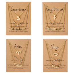 Pendant Necklaces Dainty 3 PCS/Set Zodiac Necklace For Women 12 Constellations Letter Chain Choker Jewellery Birthday Gift FashionPendant