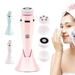 facial cleansing brush massager UK - 4 IN 1 Electric Facial Cleansing Brush 360° Face Deep Cleaning Silicone Brush Rolling Massager Skin Care Blackhead Pore Cleaner 220514