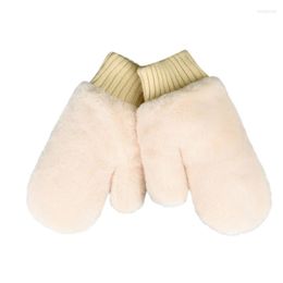 Five Fingers Gloves Women's Winter Velvet Hairy Cute Warm Lining Cosy Kawaii Warmer Solid Colour Thick Plush Connect Mittens