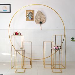 5pcs 7pcs Shiny Gold Wedding Decoration Outdoor Lawn Flower Plinths Table Aisle Iron Circle Birthday Party Arch Backdrops For Balloon Sash Toys Crafts Floral Rack