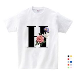 T-shirts Cartoon Flower English Alphabet Print Girls T Shirt Leisure Girl White T-shirt Children Harajuku Boy Tshirt Kids Tops VogueT-shirts