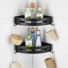 Space Aluminium Black Bathroom Shelves Wall Mount Corner Shower Rack Shampoo Storage Accessories Y200407