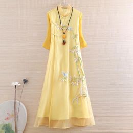 Chinese Style Women Organza Qipao Dress Summer Royal Embroidery Bamboo Vintage Elegant Lady Luxurious Cheongsam S-XXL Ethnic Clothing