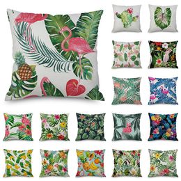 Cushion/Decorative Pillow Tropical Plant Cushion Cover Floral Flamingo Print Office Home Decor Sofa Case Outdoor Camping Throw 45x45cmCushio