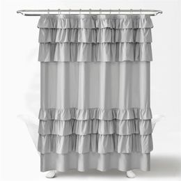 Luxury Waterproof Fabric Shower Curtain Ruffle Pink White Gray Thick Bathroom Curtain for Bathtub with Hooks Princess Decoration 220517