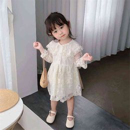 1-7T Toddler Kid Baby Girl Clothes Mesh Lace Dress Elegant Long Sleeve Spring Outfit Cute Sweet Party Club Princess Dress G220428