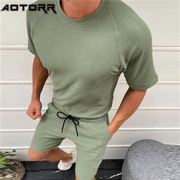 Men's Tracksuits Men Summer Tracksuit Solid 2 Piece Set Casual Short Sleeve Shorts Sets Mens Fashion Loose Sport Jogging Suit Clothing 220826