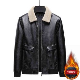 Autumn Winter Pu Leather Jacket Men Long Sleeve Black Motorcycle Jacket Oversize Faux Fur Collar Jacket Boys Zip Up Top 7xl 8xl L220725