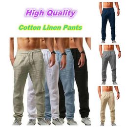 2022 Pantaloni di lino in cotone da uomo Maschile Estate Pantaloni larghi in vita elastica Pantalones Traspirante Tinta unita Pantaloni di lino casual Pantaloni sportivi da fitness Streetwear Taglia S-4XL