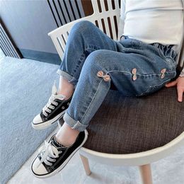 Baby Jeans Bow Jeans For Girls Spring Autumn Jeans Infantil Casual Style Kid Clothes 210412