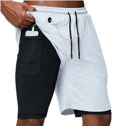 Running Shorts Men Summer Fitness Gym Training Sports Quick Dry Workout 2 In 1 Jogging Double Deck With Pocket UnderwearRunning