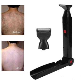 Electric Back Hair Shaver Trimmer Machine Long Handle USB Folding Double Sided Back Body Hair Leg Removal Tool H220422