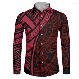 Men's Dress Shirts Wholesale Men Casual Red/Black Long Sleeve Mens Polynesian Tribal Tattoo Print Button Up Shirt ClothingMen's Vere22