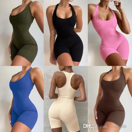Sexy Womens 2022 Jumpsuits Rib Knitted Rompers High Waist Tight Sports Yoga One Piece Pants Bodysuits