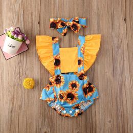 Clothing Sets Baby Girl Sunflower Bodysuit Girls Romper Infant Headband Born Outfits Kids Clothes Set