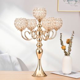 decoration Tall Crystal Weddings Centrepieces 5 Arms Candle stand for wedding table gold crystal centrepieces imake128