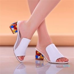 Women Fashion Summer Crystal Sandals Heels Open Toe Shoes Woman Colourful Ladies Beach Flip Flops Slides