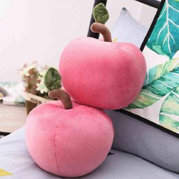 Stuffed Lifelike Red Apple Toy Plush Cushion Soft Cherry Colour Round Ornamental Cuddly Doll Gift For Kids Birthday J220704