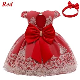 Baby Girls Clothes Birthday Dress for Baby Girl Red Elegant Princess Party Flower Gown Christening Dress born Vestidos LJ201222