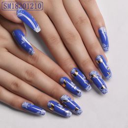 False Nails Fake Long Blue Sky And White Clouds Wear Nail Stickers Finished 24 With Glue NE