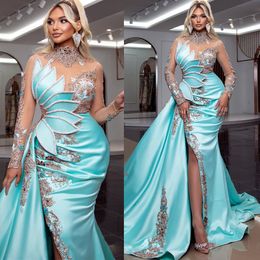 2022 Plus Size Arabic Aso Ebi Luxurious Mermaid Lace Prom Dresses Beaded Crystals Evening Formal Party Second Reception Birthday Engagement Gowns Dress ZJ554