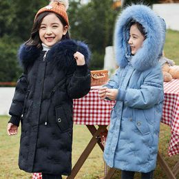 -30 Grade Girls Winter Down Coat 2021 Fashion Girl Snowsuit Children Coat Clothes Real Fur Collar Parka Childrens Clothing 5-12Y J220718