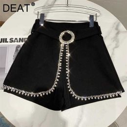 DEAT Spring Arrivals Solid Color Nature Waist Pearl Nailed Bead Edge Fake Two Pieces Shorts MZ360 210709