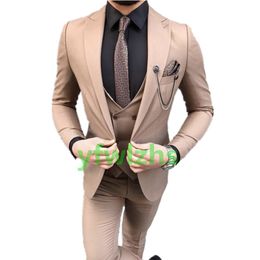 Wedding Tuxedos One Button Men Suits Groomsmen Peak Lapel Groom Tuxedos Wedding/Prom Man Blazer Jacket Pants Vest Tie W972