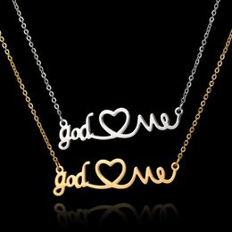 Pendant Necklaces God Love Me Necklace 316L Stainless Steel Hollow Heart Clavicle Choker For Religion Party The Couple Letter NecklacesPenda