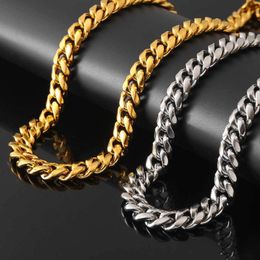 Chains 6mm-14mm Golden Curb Cuban Link Chain Necklace For Men And Women 316L Stainless Steel Bracelet Hip Hop Fashion JewelryChains