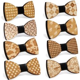 Bow Ties Unique Wooden Tie For Men Unisex Geometric Carved Neck Adjustable Strap Vintage Bowtie Gravata Corbatas Fier22