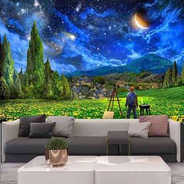 Landscape Painting Carpet Home Decor Mandala Wall Hanging Bohemian Room Witchcraft Rugs Tapiz J220804