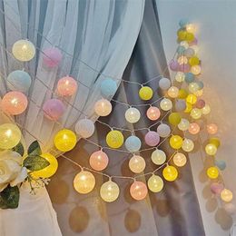 6CM Cotton Balls Garland LED String Lights Outdoor Christmas Wedding Party Holiday Shopping Mall Bedroom Decorative Night Lamp 220408