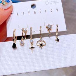 Dangle & Chandelier Trendy 6pcs Mix Black Water Drop Star Earrings Ear Cuff Set Gold Color Cubic Zircon Women JewelryDangle