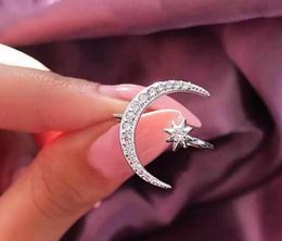 Moon and Star Finger Rings Creative Opening Ring God Silver for Engagement Wedding Party Gift