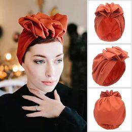 New Fashion Women's Headdresses Muslim Hijab Scarf Beanie Skull Caps Solid Colour French Vintage Headband Ladies Flowers Headwrap