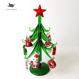 Handmade Murano glass crafts Christmas tree ornaments home desktop decor simulation Christmas tree with 12 pendant accessories 201027