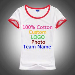 Slim Sexy Fitness Summer Women Custom P o Text T shirt O Neck Contrast Colour Company Team Tee DIY Tops T s 220621