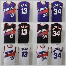 Man retrò Steve Nash Jersey 13 Basket Vintage Charles Barkley 34 Black Purple White Team Growidery e cuciture traspirabili di alta qualità