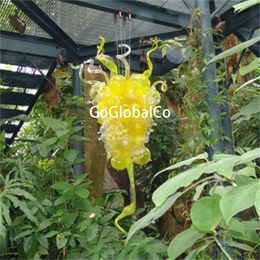 GoGlobalCo Bright Yellow Pendant Lamps Restaurant Shopping Mall Custom Hand Blown Glass Art Chandeliers with LED Light Bulbs
