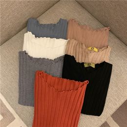 Lucyever Knitted Women Sweater Fashion Ruffled Long Sleeve Pullover Jumer Autumn Slim Korean Female Black Basic Top 201223