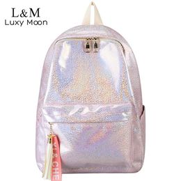 Women Silver Laser Backpack Glitter Bling School Bag Teenage Girls Large Fashion Sequins Rucksack Stundents Bags XA822H LJ201225