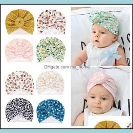 8 Styles Cute Infant Toddler Donut Knot Indian Turban Cap Kids Headbands Caps Baby Floral Hat Solid Soft Cotton Hairband Hats Drop Delivery