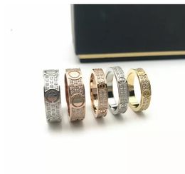 Full diamond titanium steel silver love ring men and women rose gold designer rings for lovers couple luxury jewelry gift588