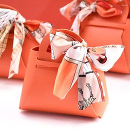 Gift Wrap 5pcs Leather Candy Box Handbag Shape Ribbon Bow With Handle Packaging Bags Wedding Baby Shower Party Favour Wrapping DecorGift