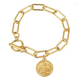 Link Chain ZHINI Design Personality Punk Gold Colour Handmade Bracelets For Women Exaggerate Coin Avatar Pendant Bracelet Party Jewellery Fawn2